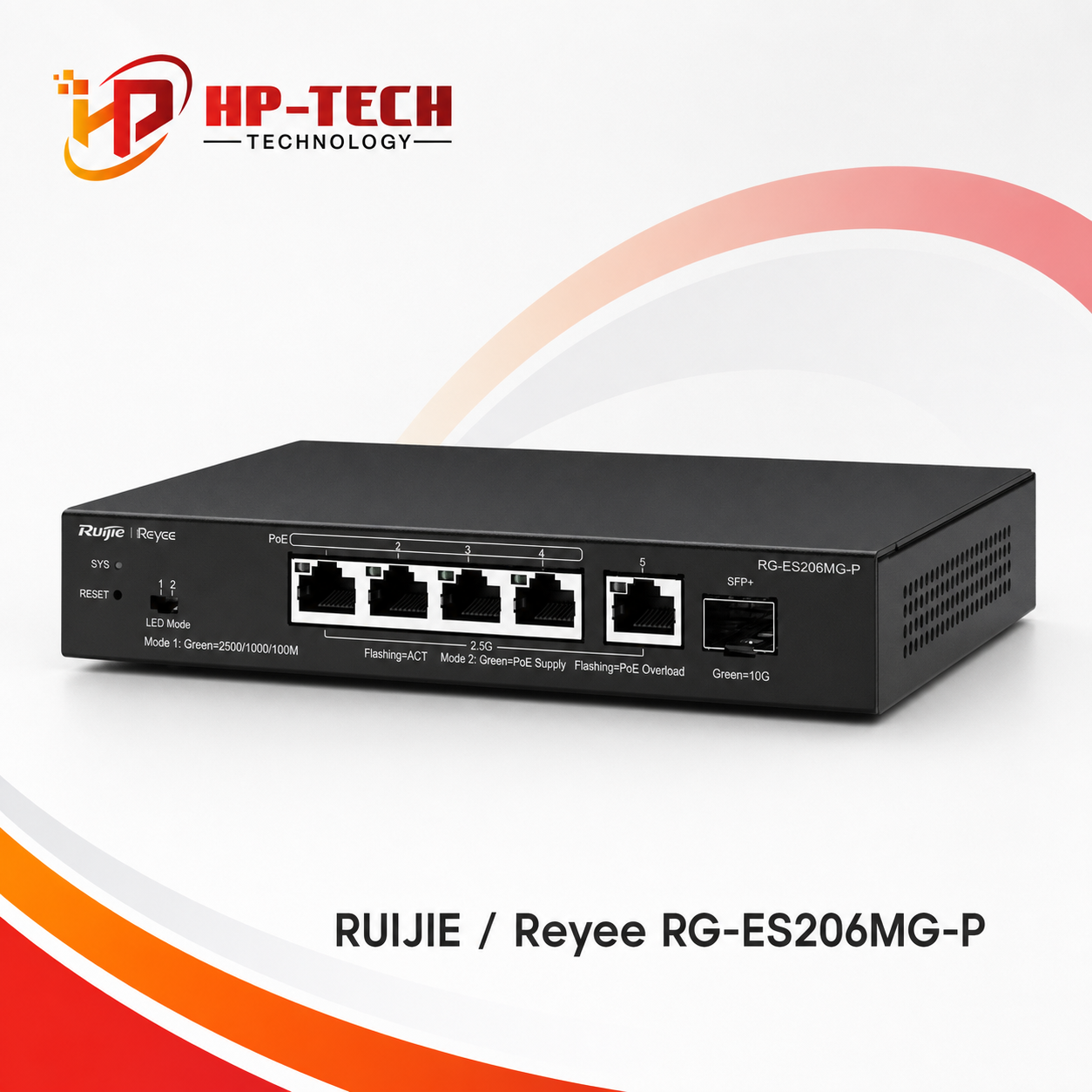 RUIJIE Switch PoE 5 cổng Reyee RG-ES206MG-P